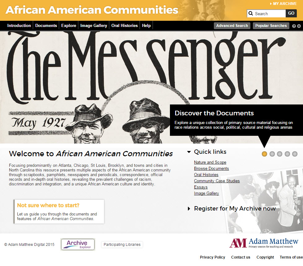 Screenshot of African American Communities homepage